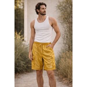 Jordan Mens XL Cargo Shorts Gold Yellow Ripstop Nylon Jumpman F9-GTI